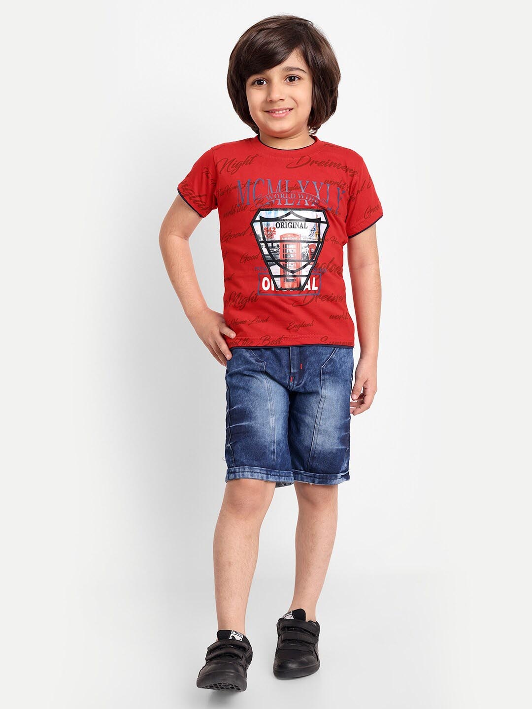 

BAESD Boys Printed Pure Cotton T-shirt With Shorts, Red