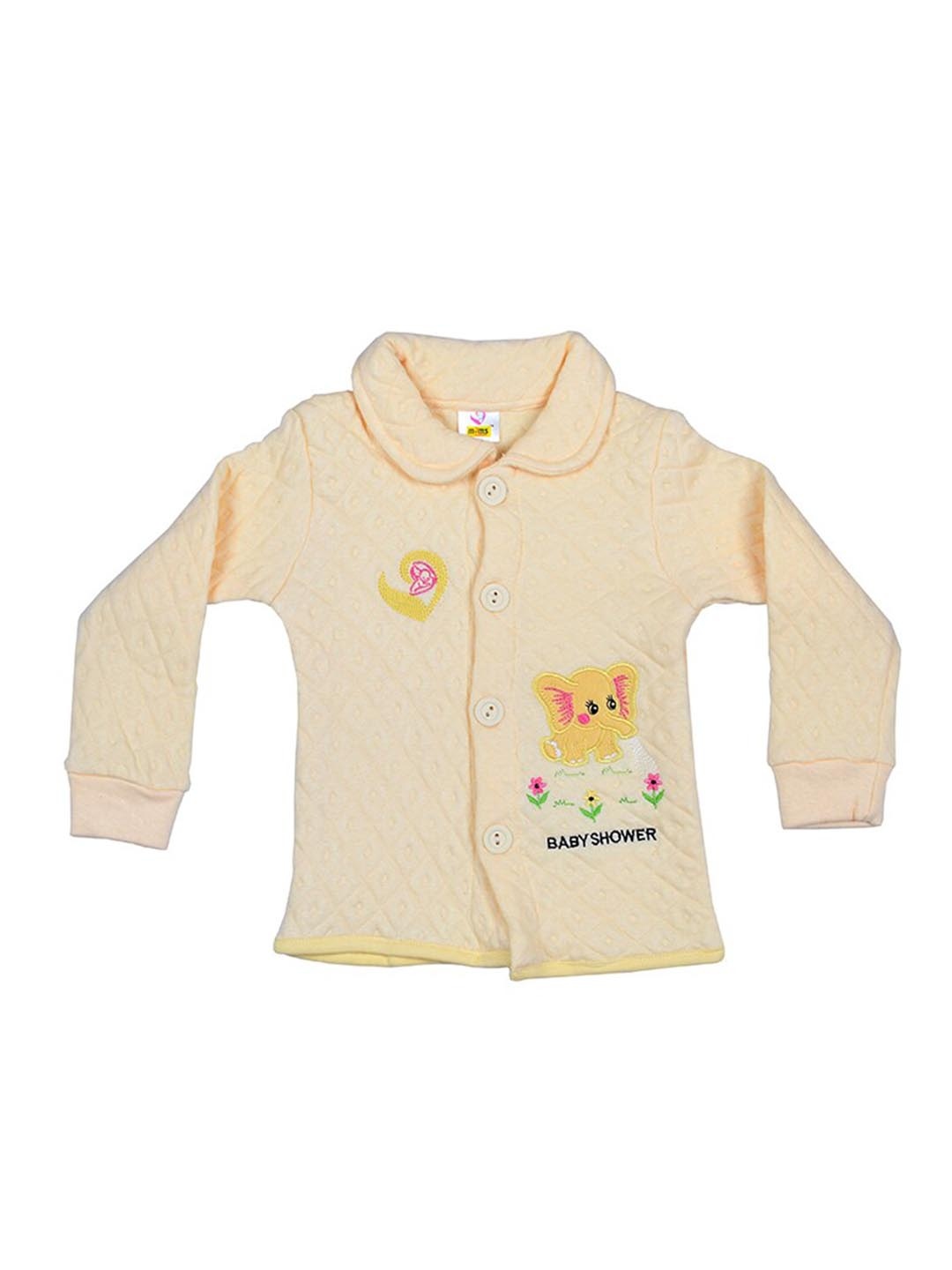 

BAESD Kids Quilted Self Design Applique Detail Shirt Collar Front-Open Cotton Sweatshirt, Cream