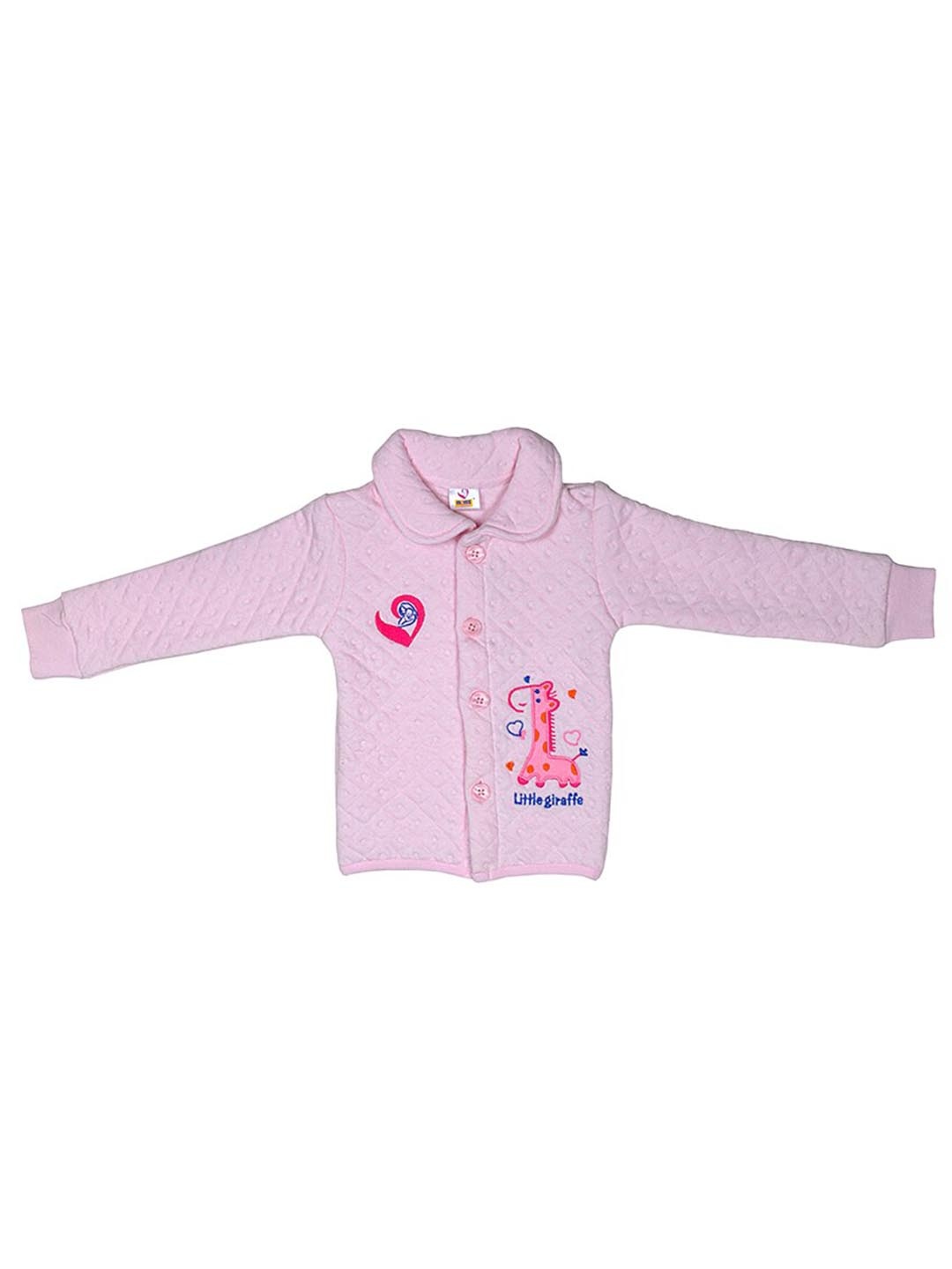 

BAESD Kids Quilted Self Design Applique Detail Shirt Collar Front-Open Cotton Sweatshirt, Pink