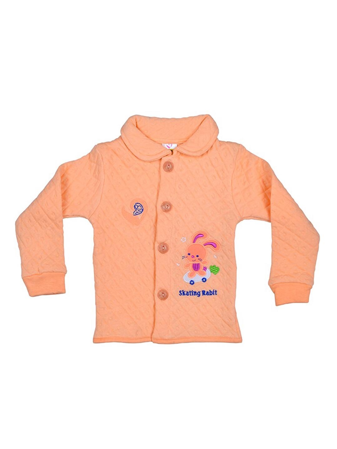 

BAESD Kids Quilted Self Design Applique Detail Shirt Collar Front-Open Cotton Sweatshirt, Orange