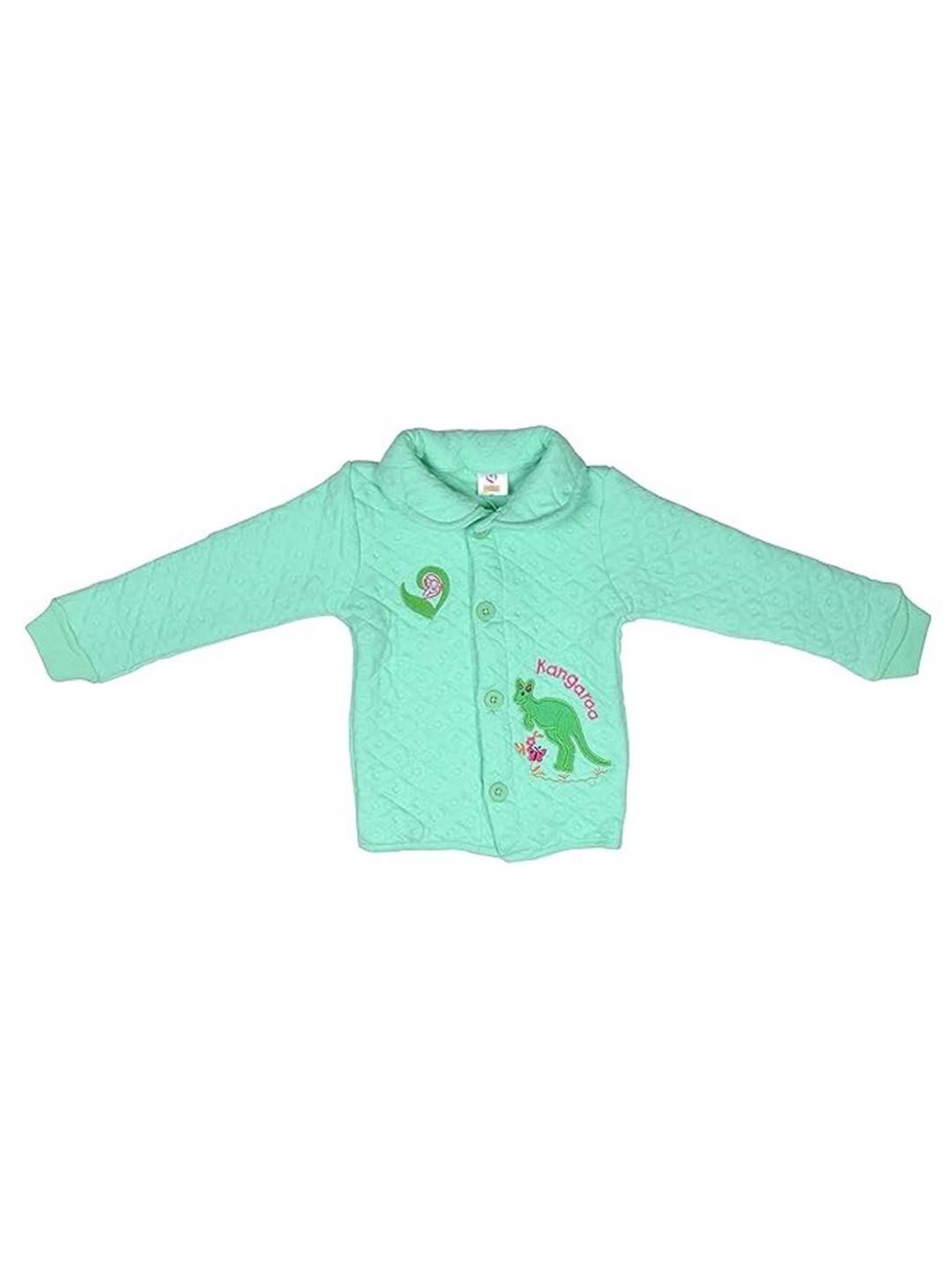 

BAESD Kids Quilted Self Design Applique Detail Shirt Collar Front-Open Cotton Sweatshirt, Green