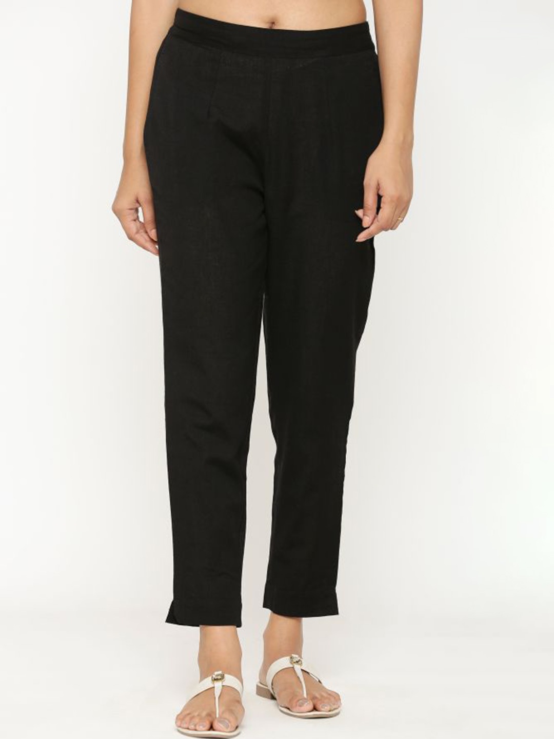 

MAIYEE Women Mid Rise Cotton Trousers, Black