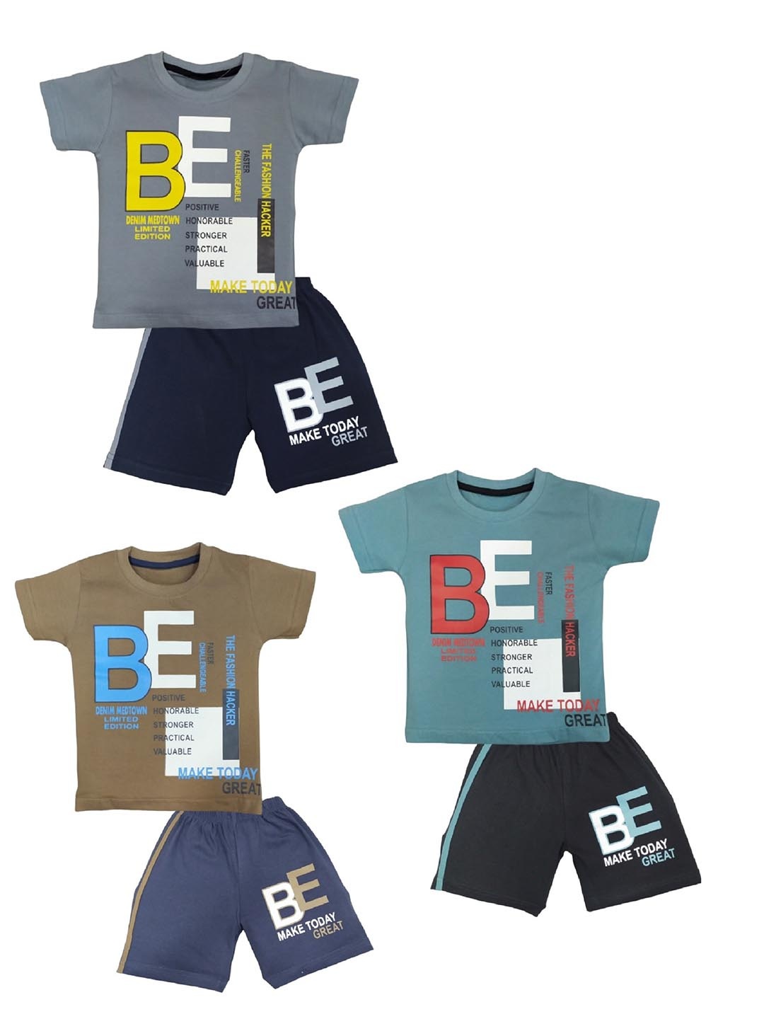 

BAESD Infants Pack Of 3 Printed Pure Cotton T-shirt & Shorts, Blue