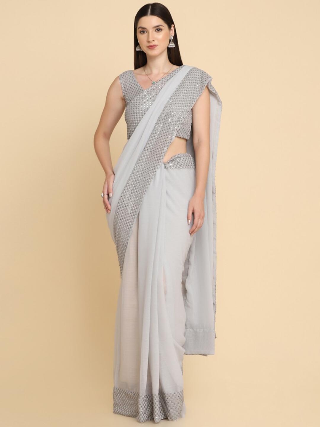 

ASISA Embroidered Saree, Grey