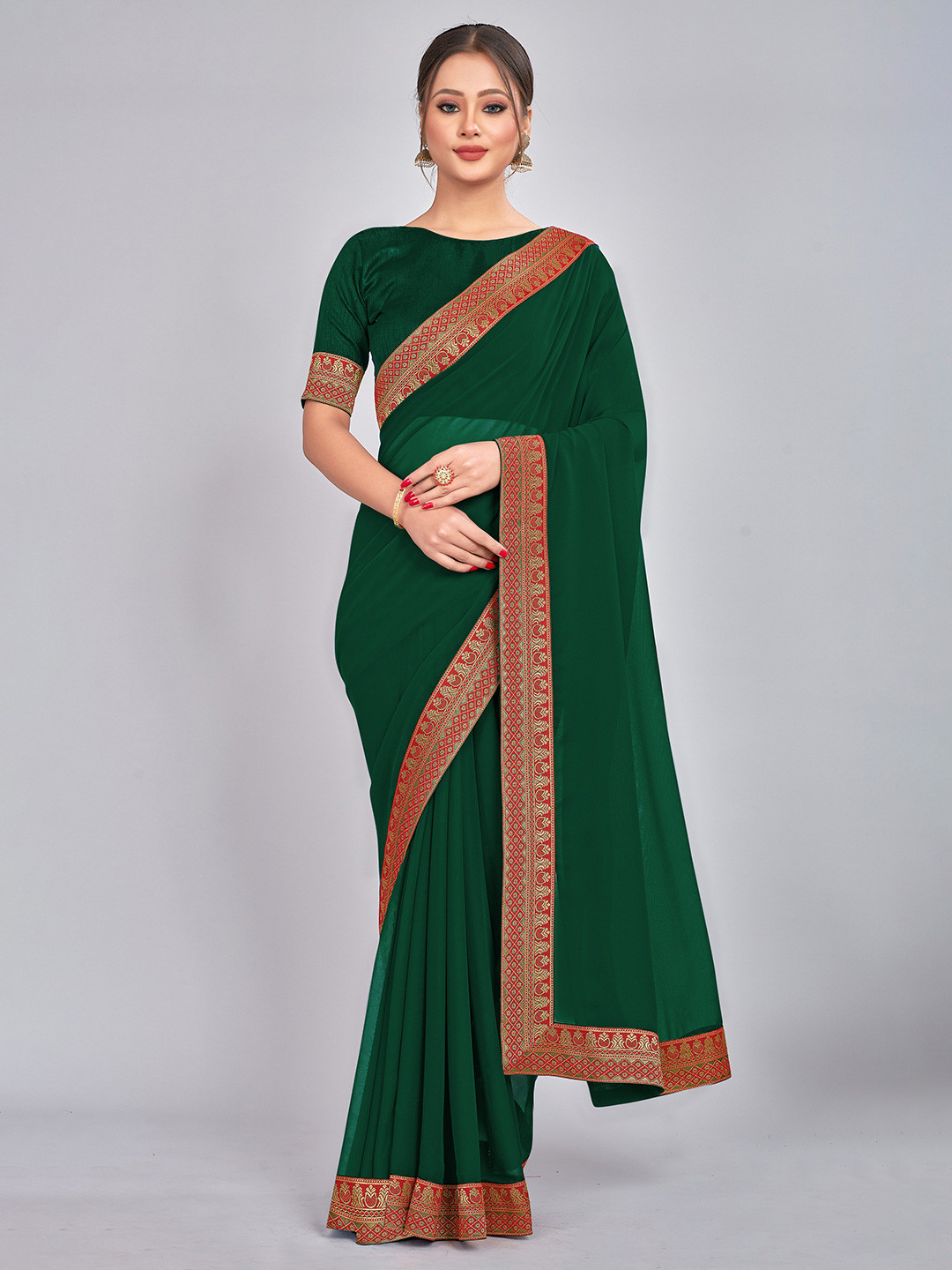

CastilloFab Zari Pure Georgette Saree, Green
