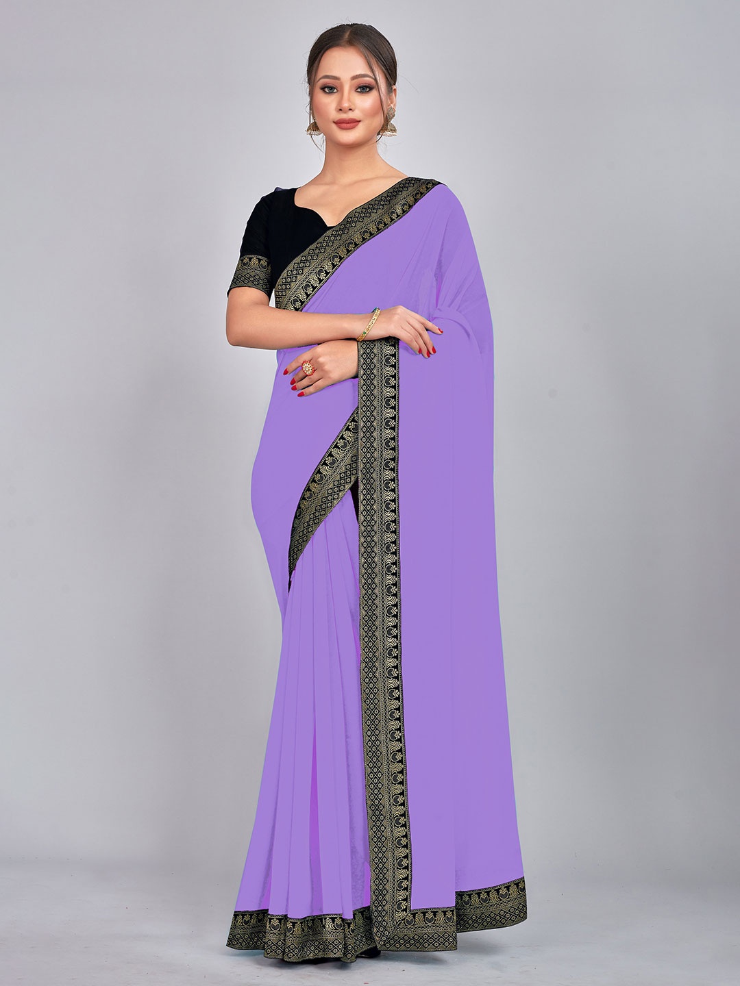 

CastilloFab Zari Pure Georgette Saree, Lavender