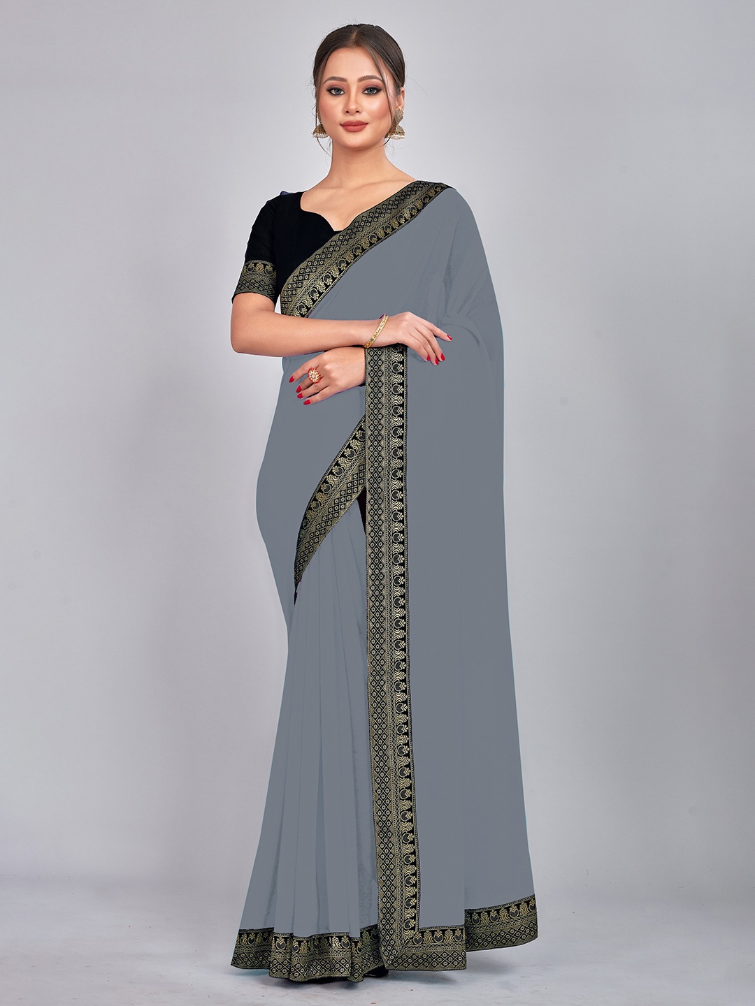 

CastilloFab Zari Pure Georgette Saree, Grey
