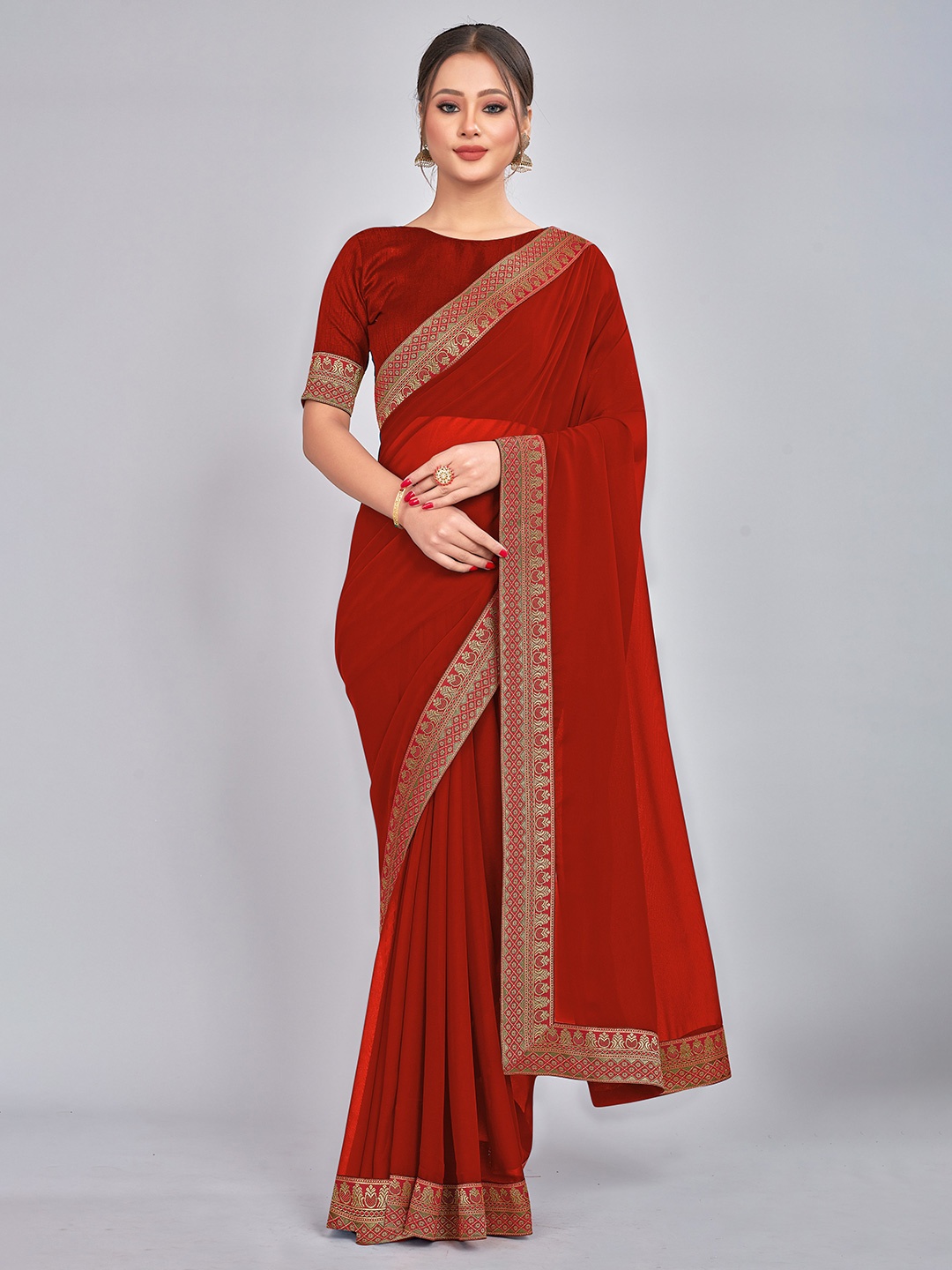 

CastilloFab Zari Pure Georgette Saree, Red