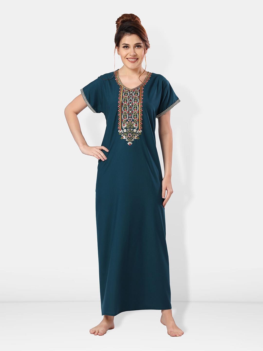 

Be You Embroidered Maxi Nightdress, Teal