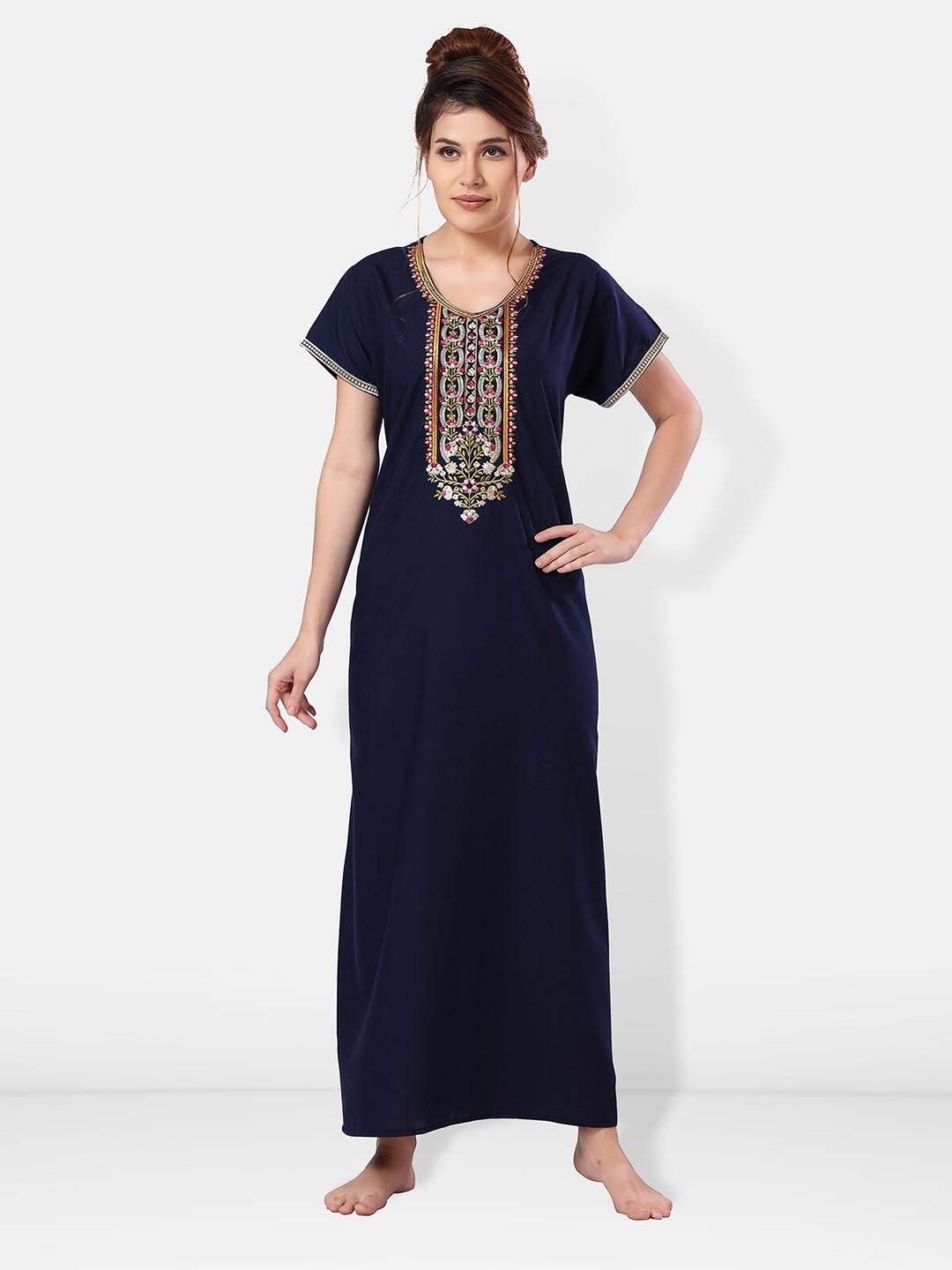 

Be You Embroidered Maxi Nightdress, Navy blue