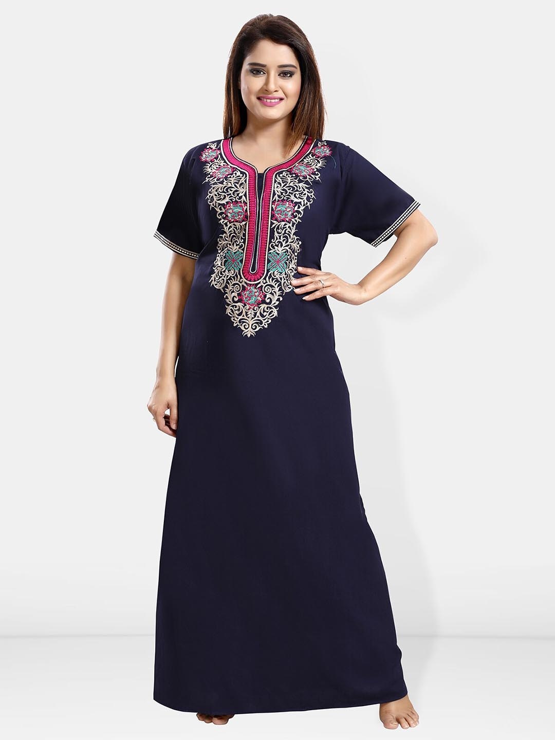 

Be You Embroidered Maxi Nightdress, Navy blue