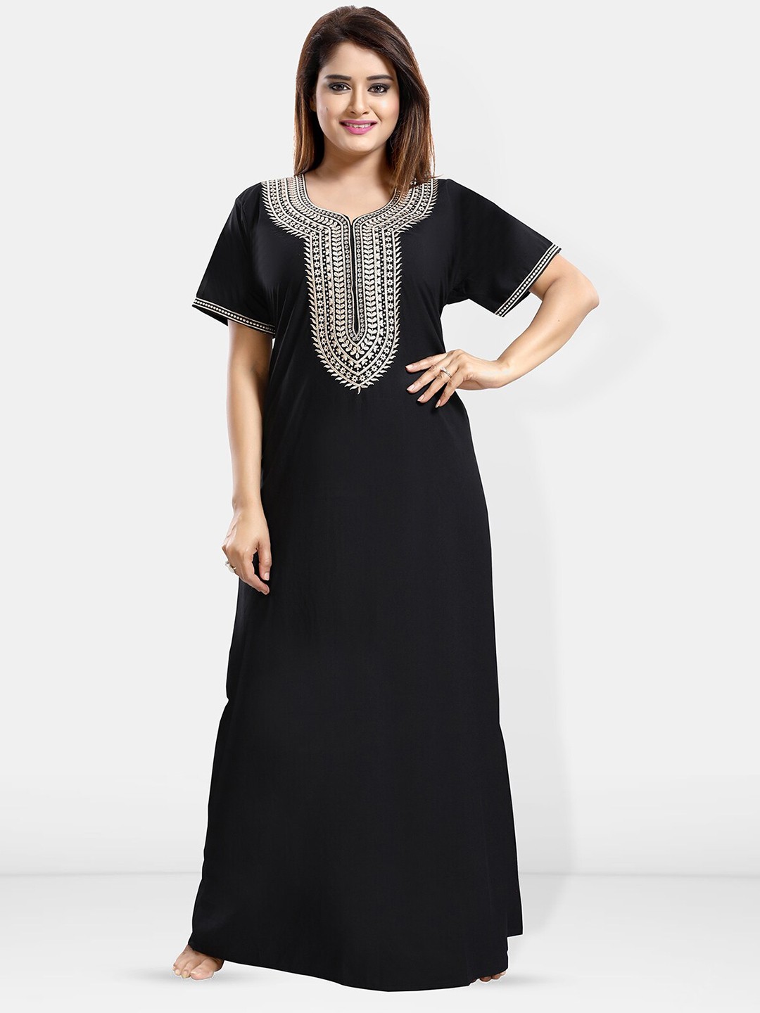 

Be You Embroidered Maxi Nightdress, Black