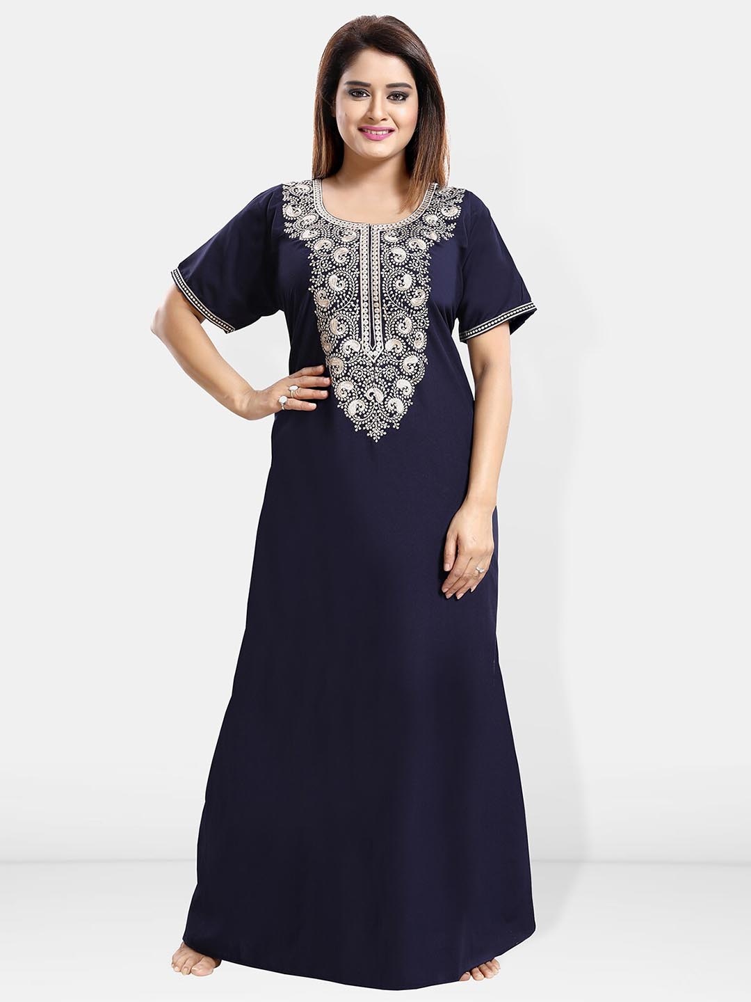 

Be You Embroidered Maxi Nightdress, Navy blue