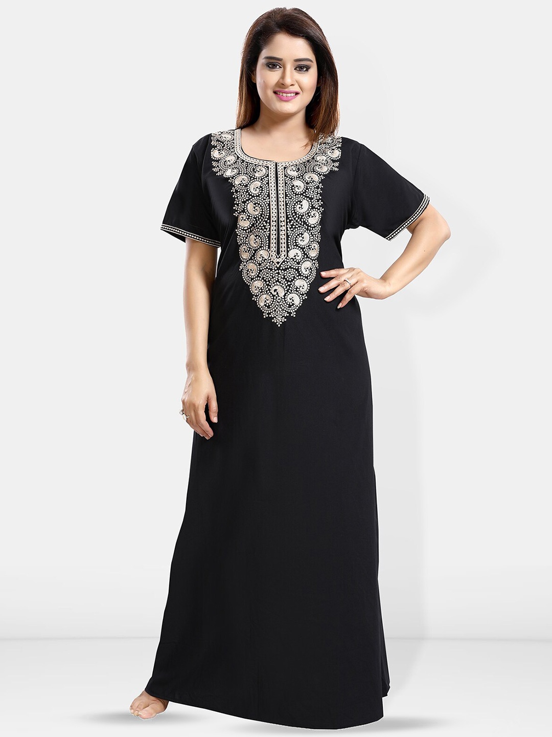 

Be You Embroidered Maxi Nightdress, Black