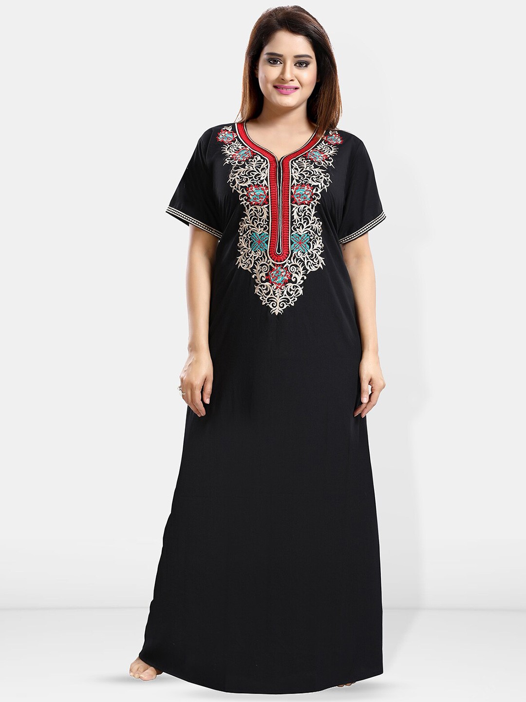 

Be You Embroidered Maxi Nightdress, Black
