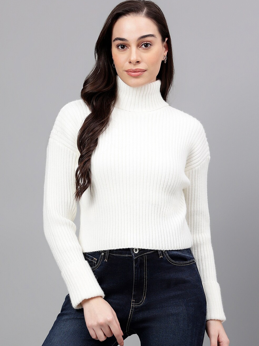 

Xpose Ribbed Turtle Neck Pullover, White