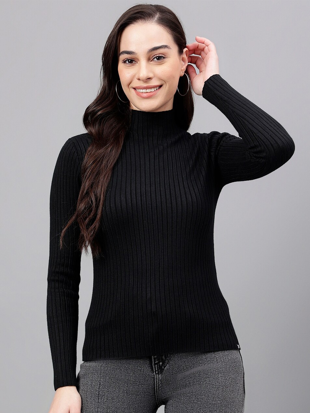 

Xpose Ribbed Turtle Neck Acrylic Pullover Sweater, Black