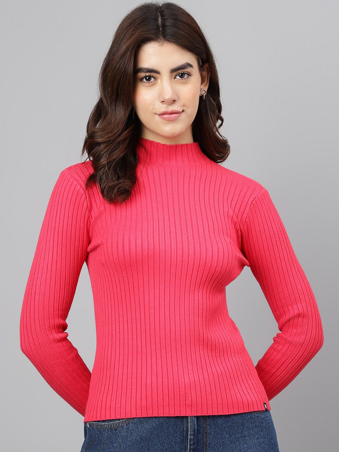 

Xpose Ribbed High Neck Pullover, Pink