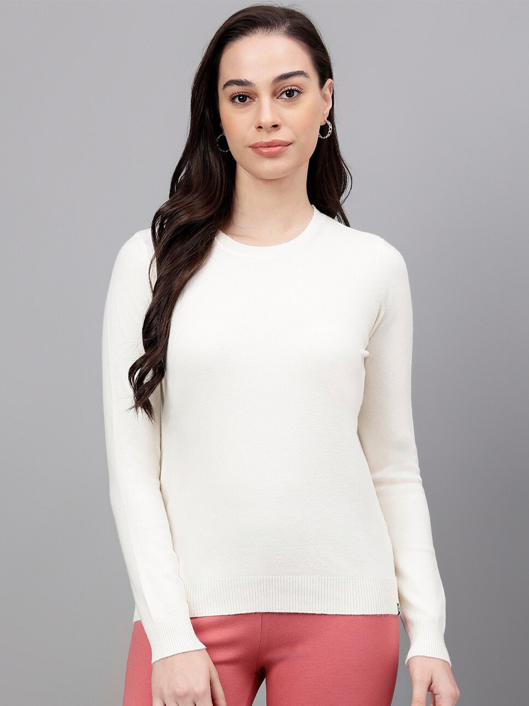 

Xpose Round Neck Acrylic Pullover Sweater, Off white