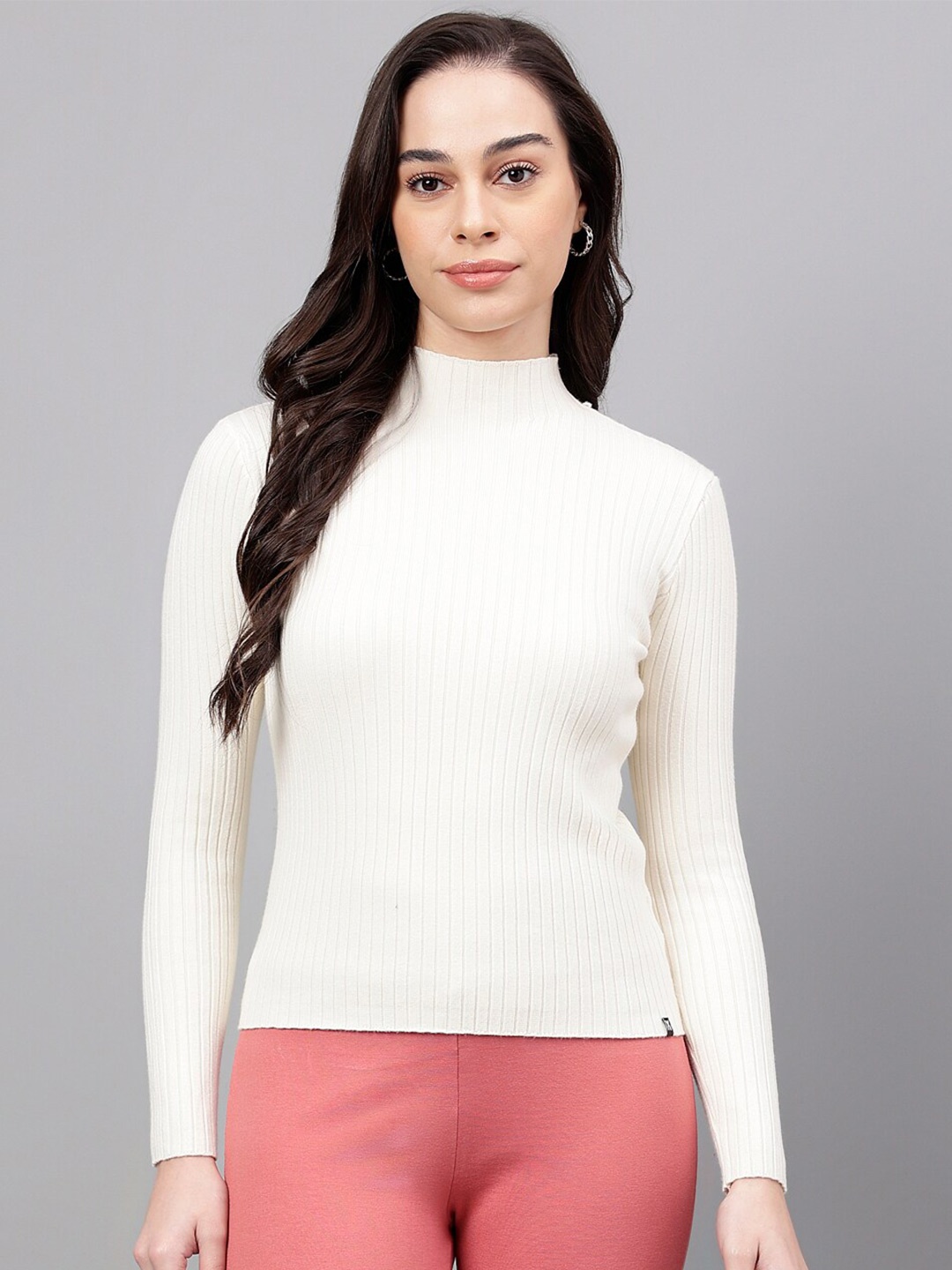 

Xpose Ribbed Turtle Neck Acrylic Pullover Sweater, Off white