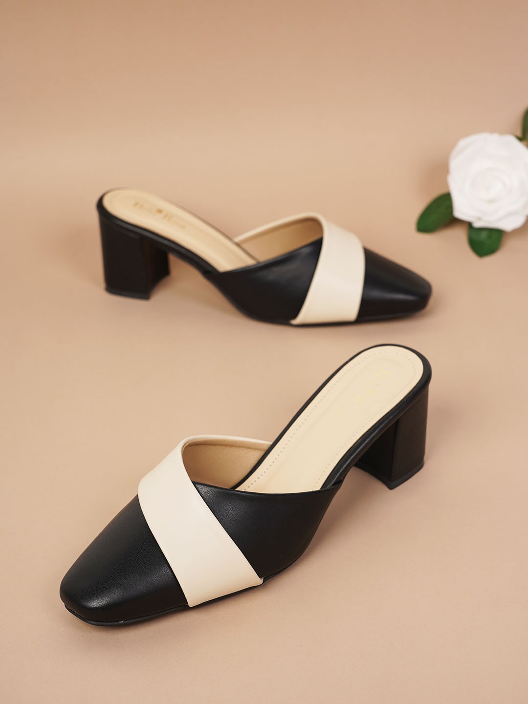 

Bella Rosa Crossie Colourblocked Block Mules, Black