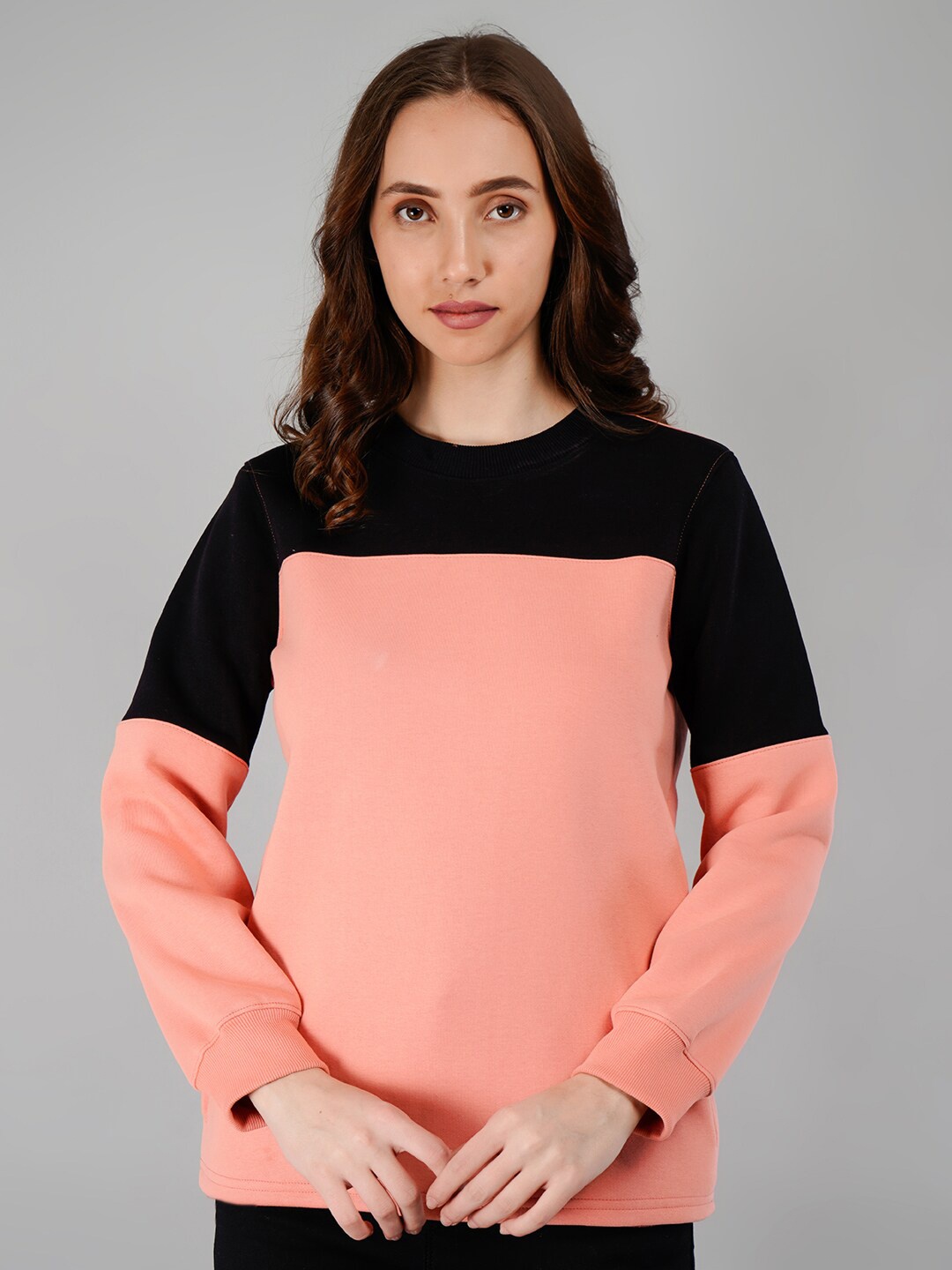 

BESIMPLE Colourblocked Round Neck Pullover Sweatshirt, Pink