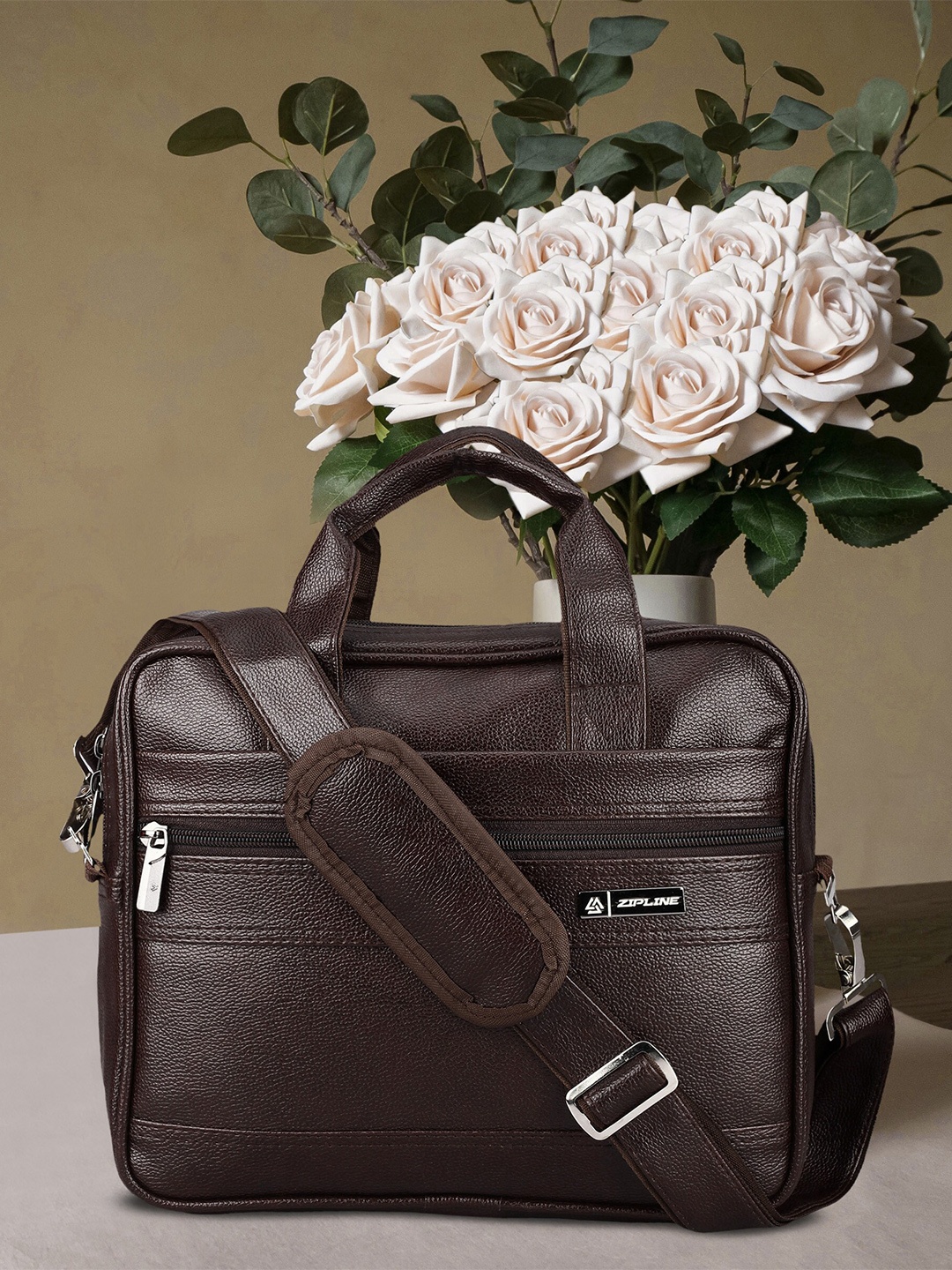 

ZIPLINE Unisex Textured Laptop Bag, Brown