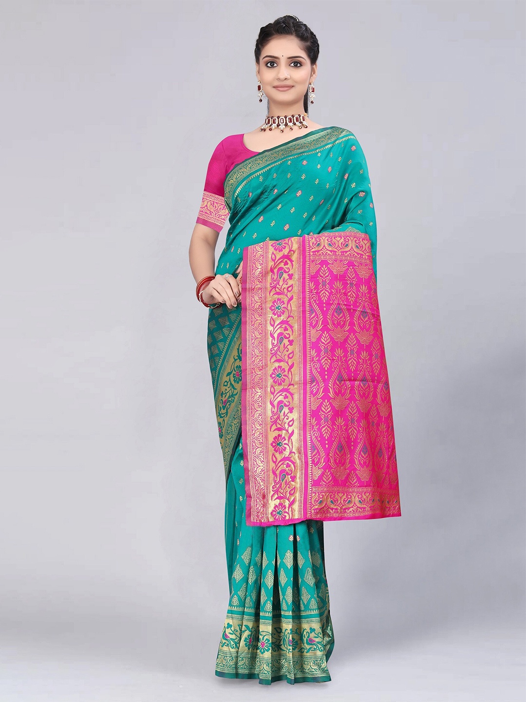 

MUKHITA Woven Design Banarasi Saree, Teal