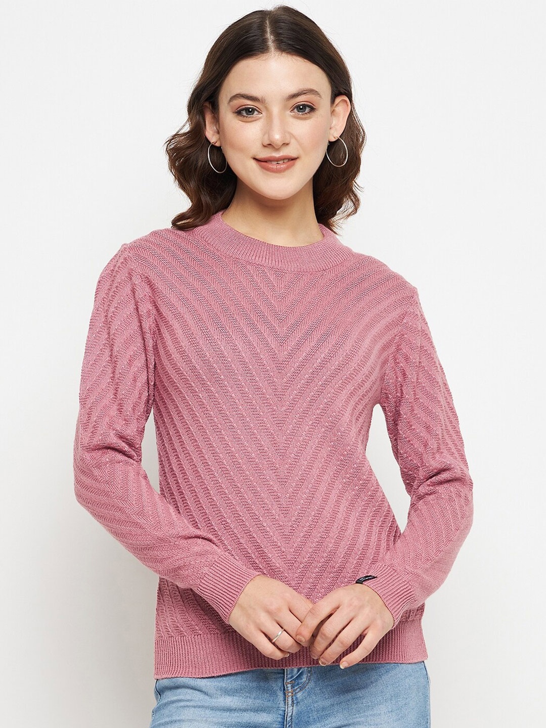 

CREATIVE LINE Self Design Woollen Pullover Sweatshirt, Pink