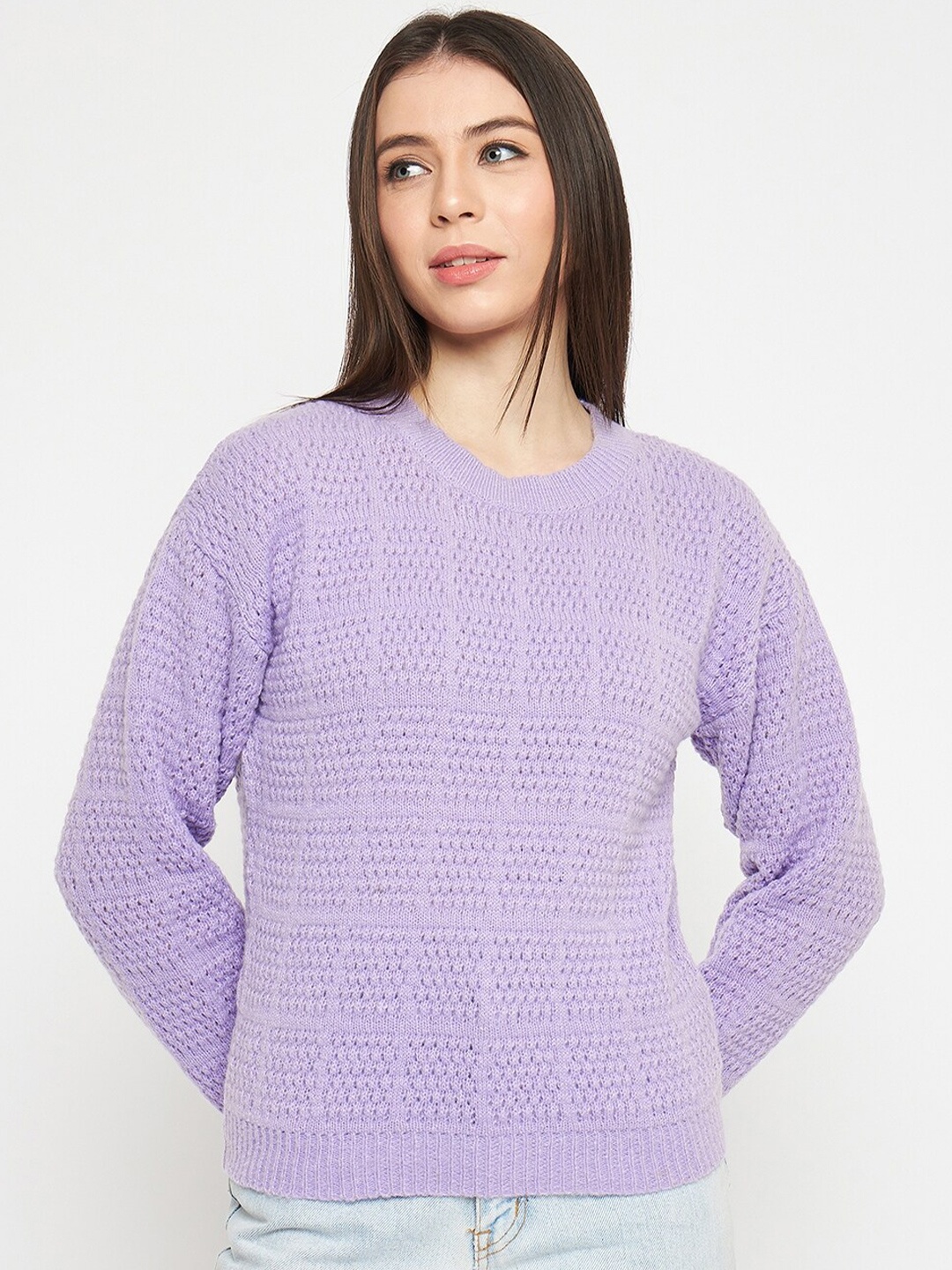 

CREATIVE LINE Self Design Woollen Pullover Sweater, Lavender