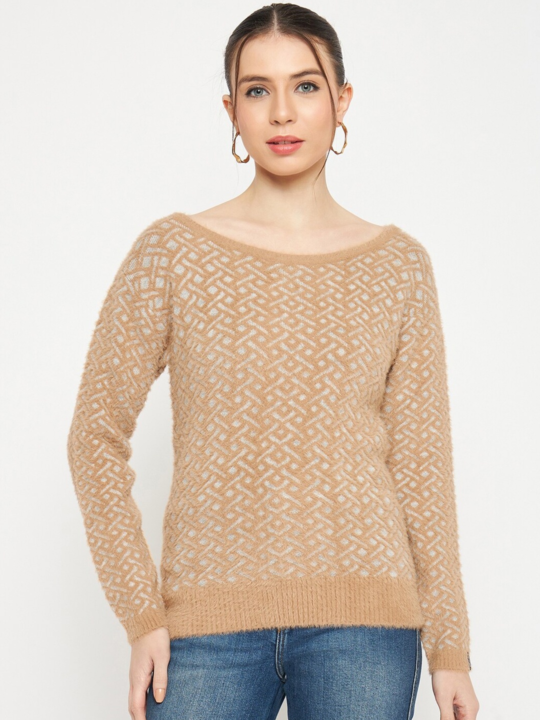

CREATIVE LINE Self Design Woollen Pullover Sweater, Beige
