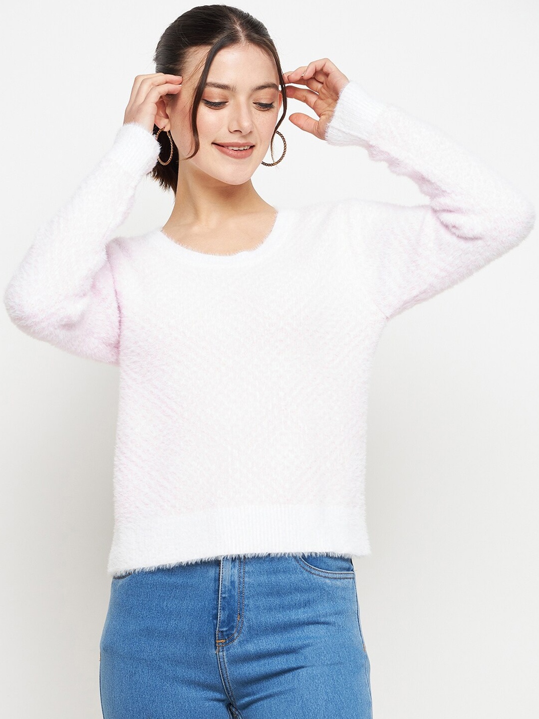 

CREATIVE LINE Self Design Woollen Pullover Sweater, White