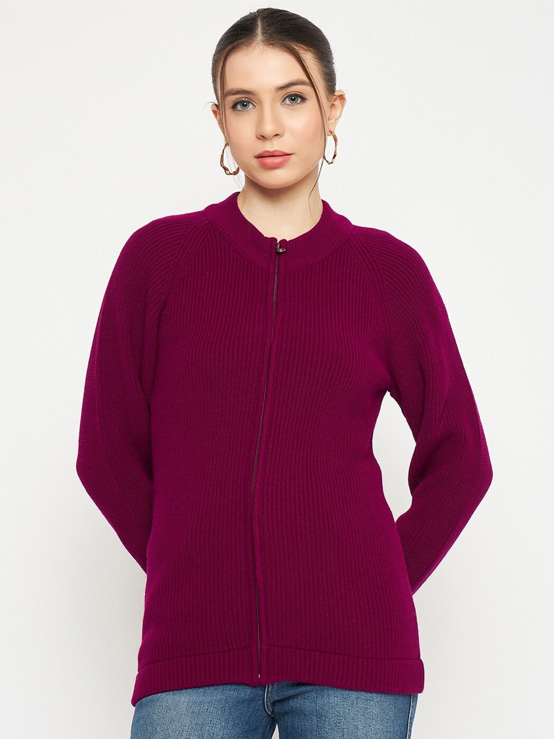 

CREATIVE LINE Self Design Woollen Cardigan Sweater, Burgundy