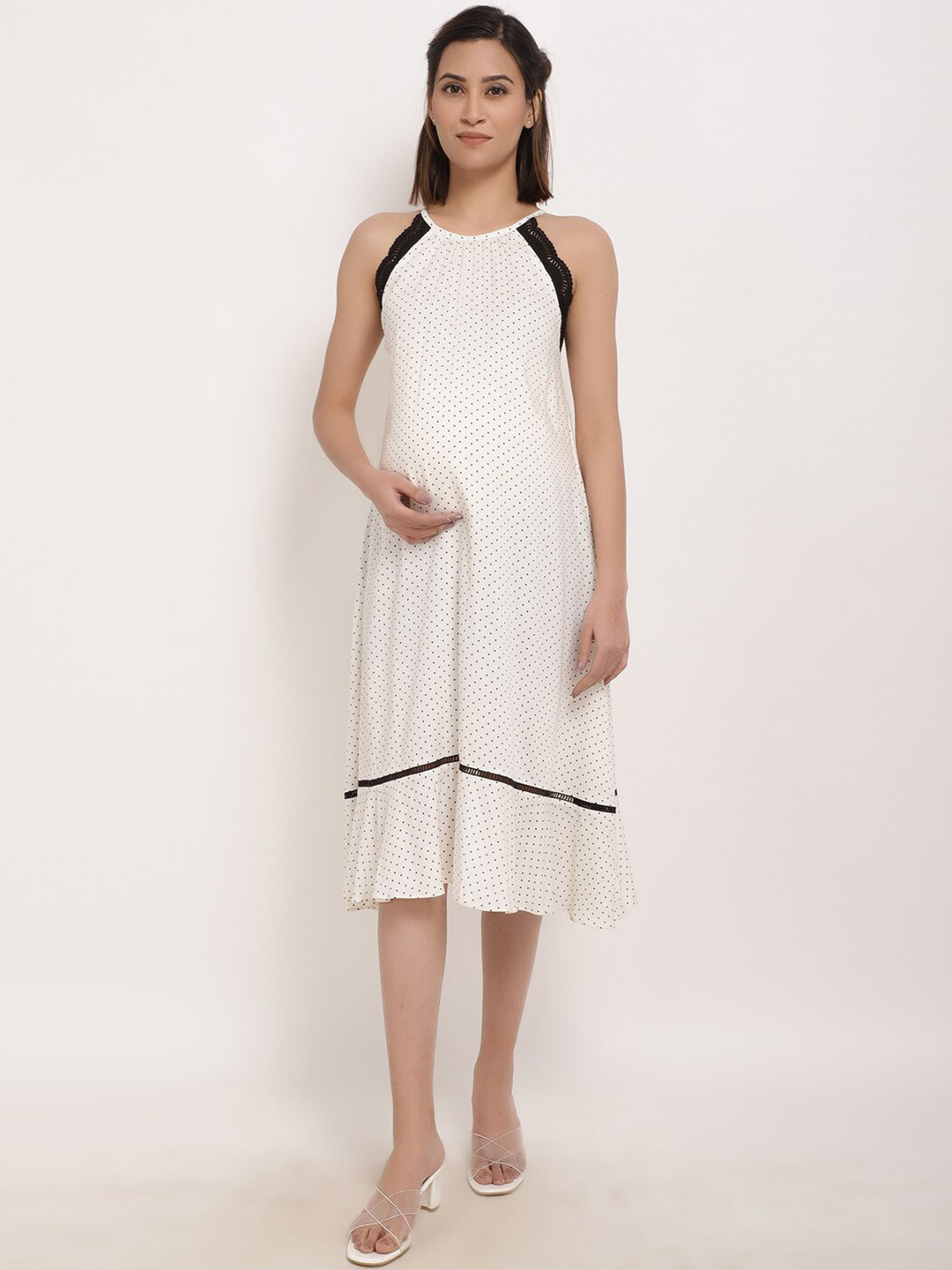 

Ranng Polka Dots A-Line Dress, White