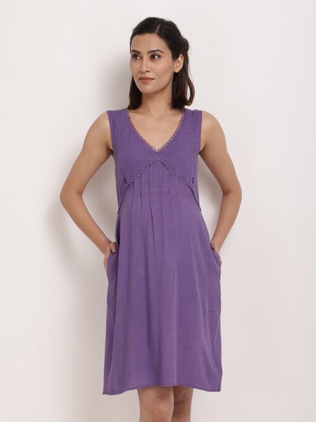 

Ranng V-Neck Sleeveless A-Line Maternity Dress, Purple