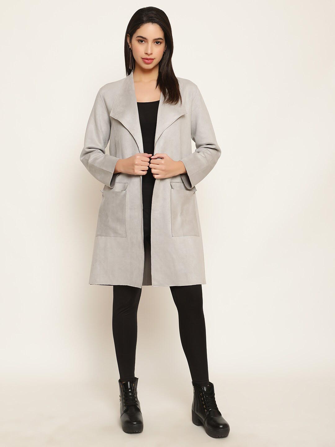 

Ranng Spread Collar Long Sleeves Open Front Jacket, Grey
