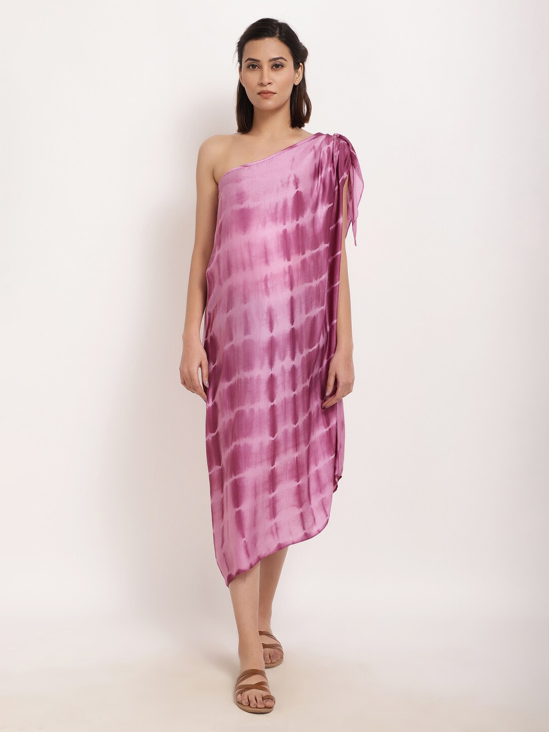 

Ranng Tie & Dye One Shoulder Dress, Purple