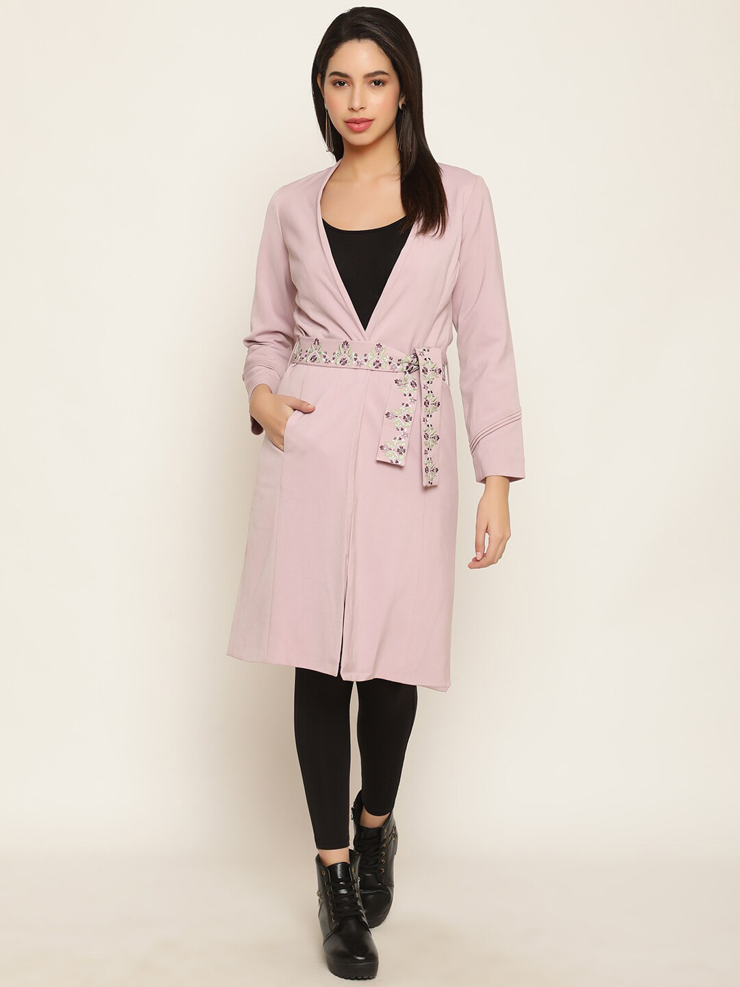 

Ranng Open Front Long Sleeves Longline Shrug, Lavender