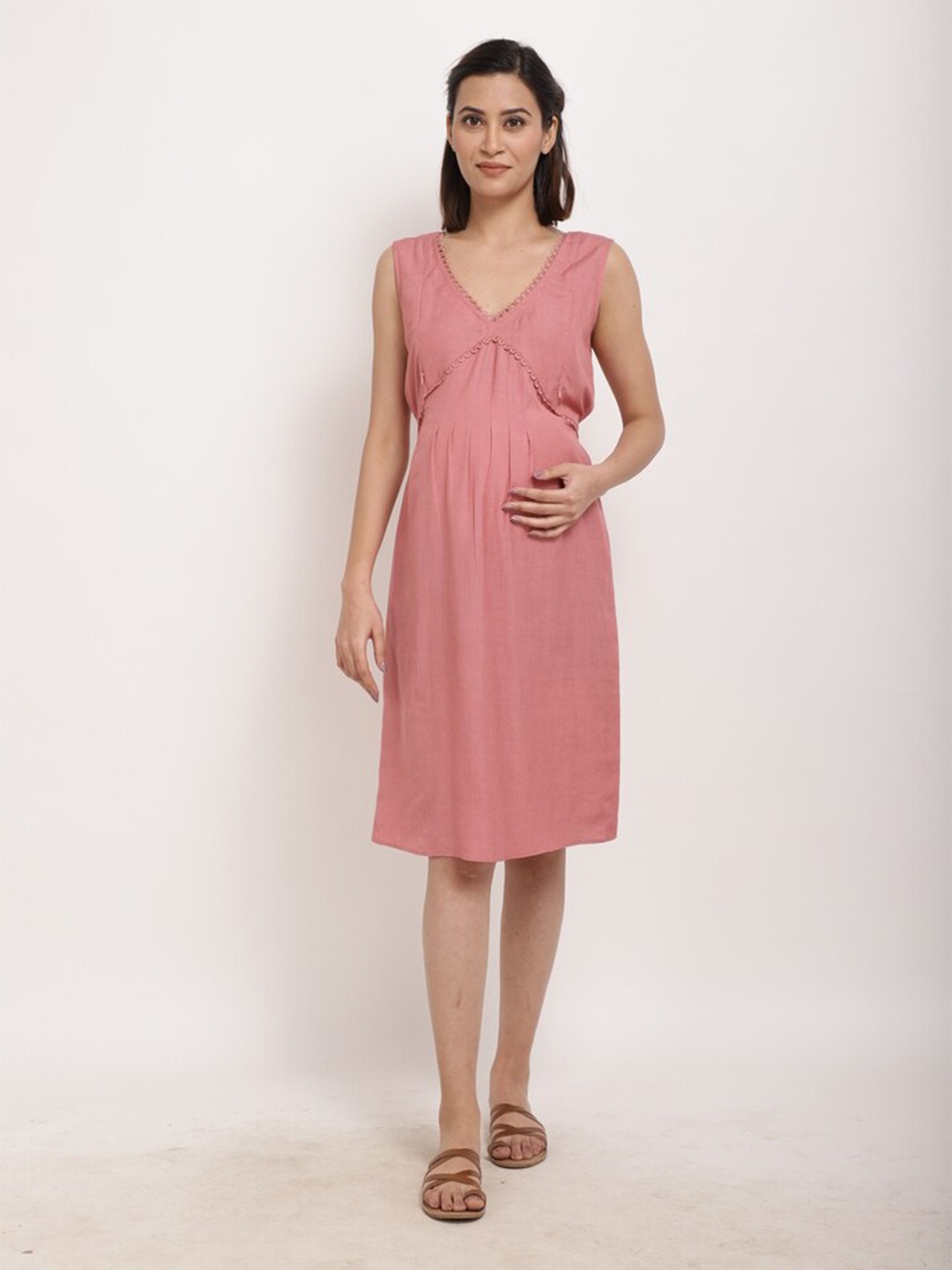 

Ranng V-Neck Sleeveless Empire Maternity Dress, Pink