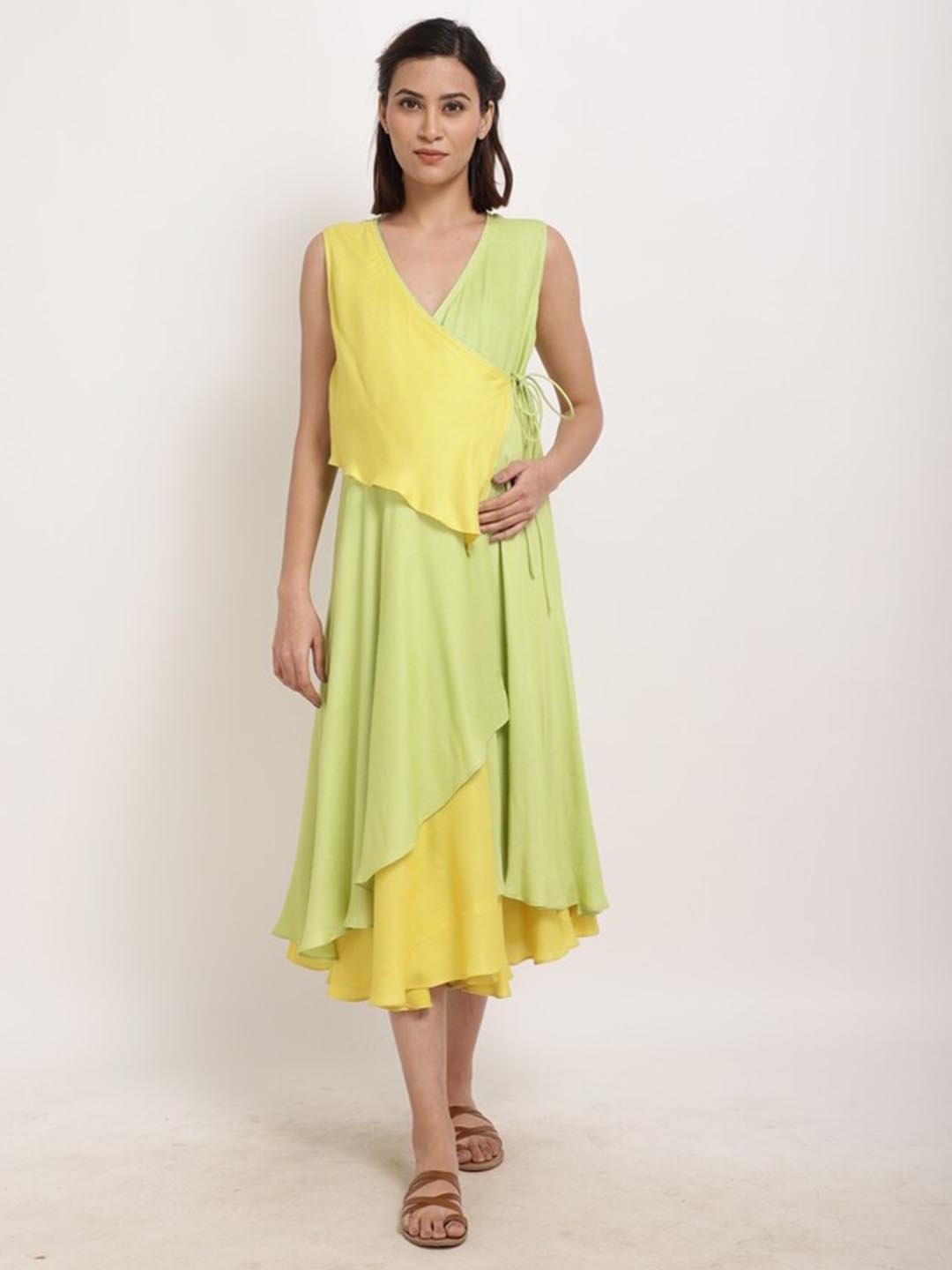 

Ranng Layered Maternity Midi Wrap Dress, Green