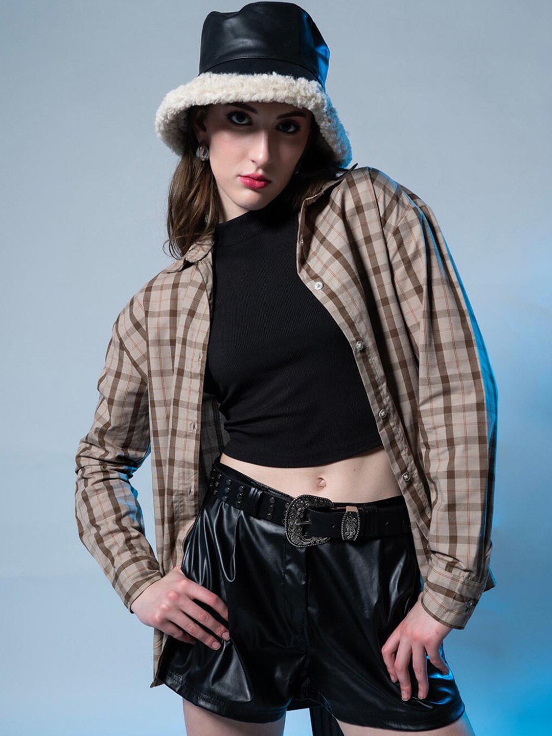 

Stylecast X Hersheinbox Brown Checked Pure Cotton Casual Shirt
