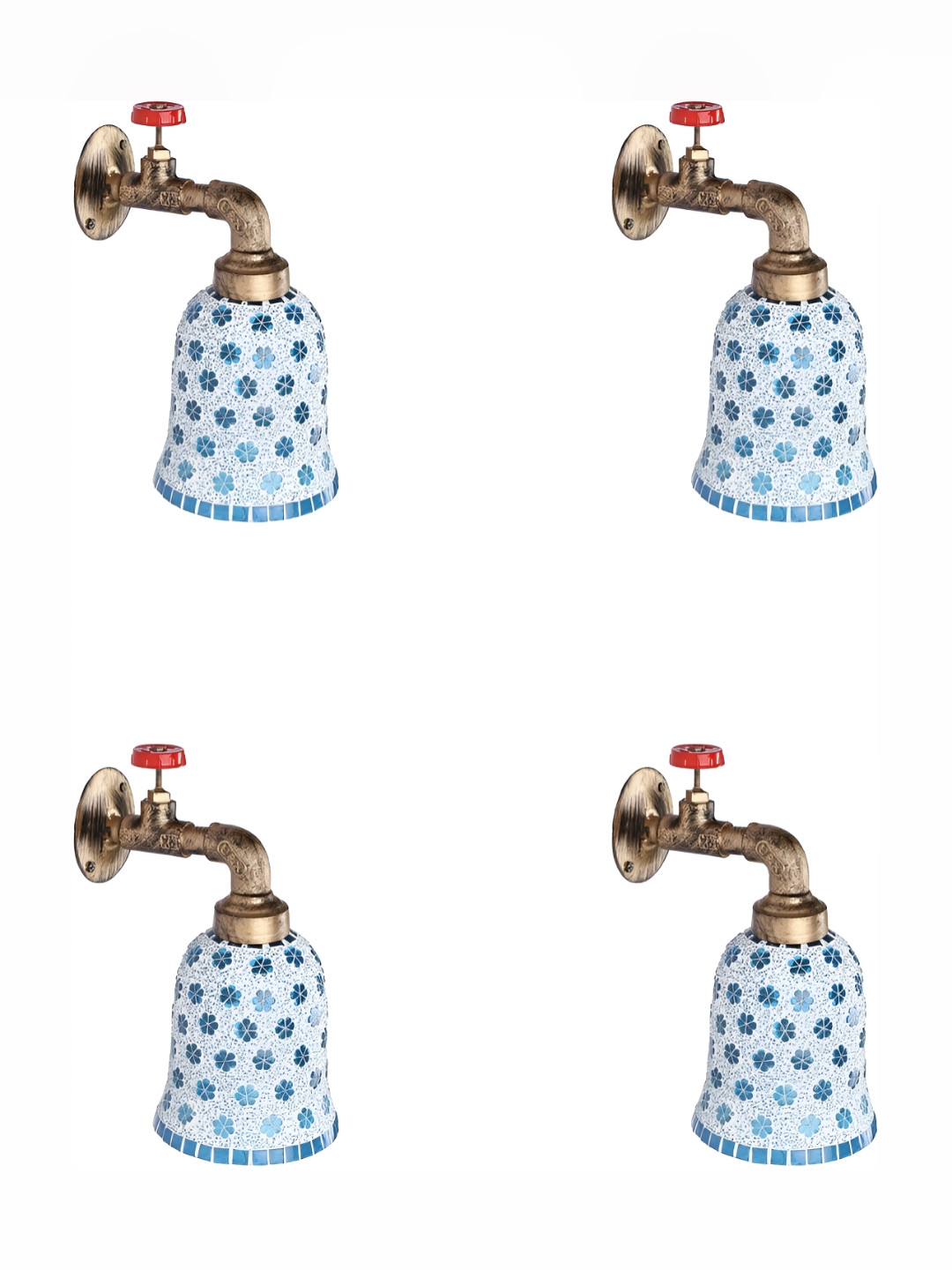 

Afast White & Blue 4 Pieces Printed Glass Wall Lamps