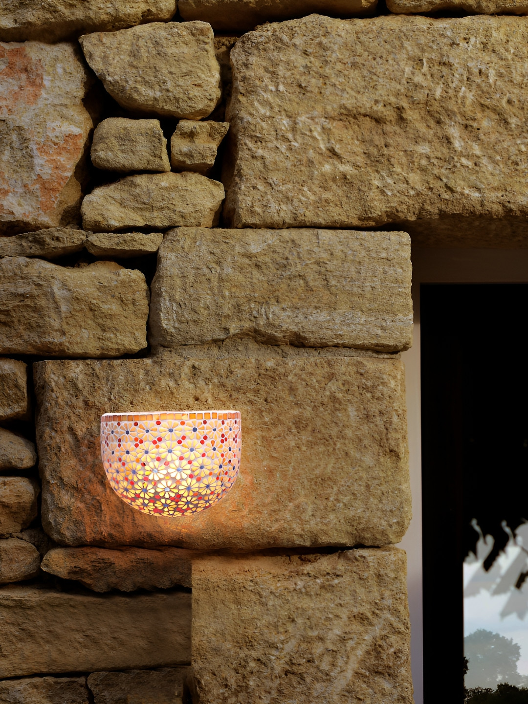 

Afast White & Orange Printed Semi Spherical Shaped Glass Wall Lamp