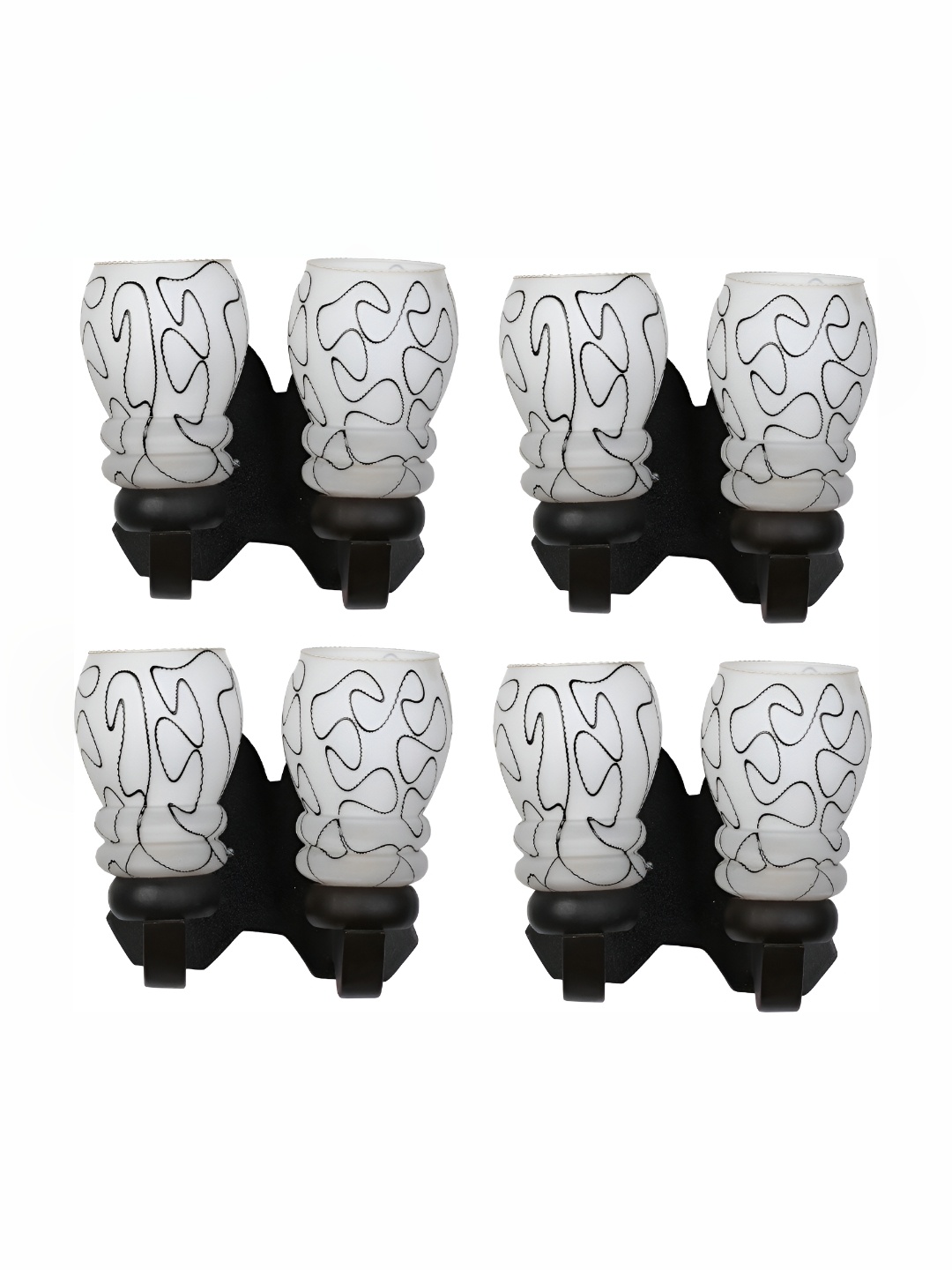 

Afast White & Black 4 Pieces Printed Abstract Shaped Glass Wall Lamps