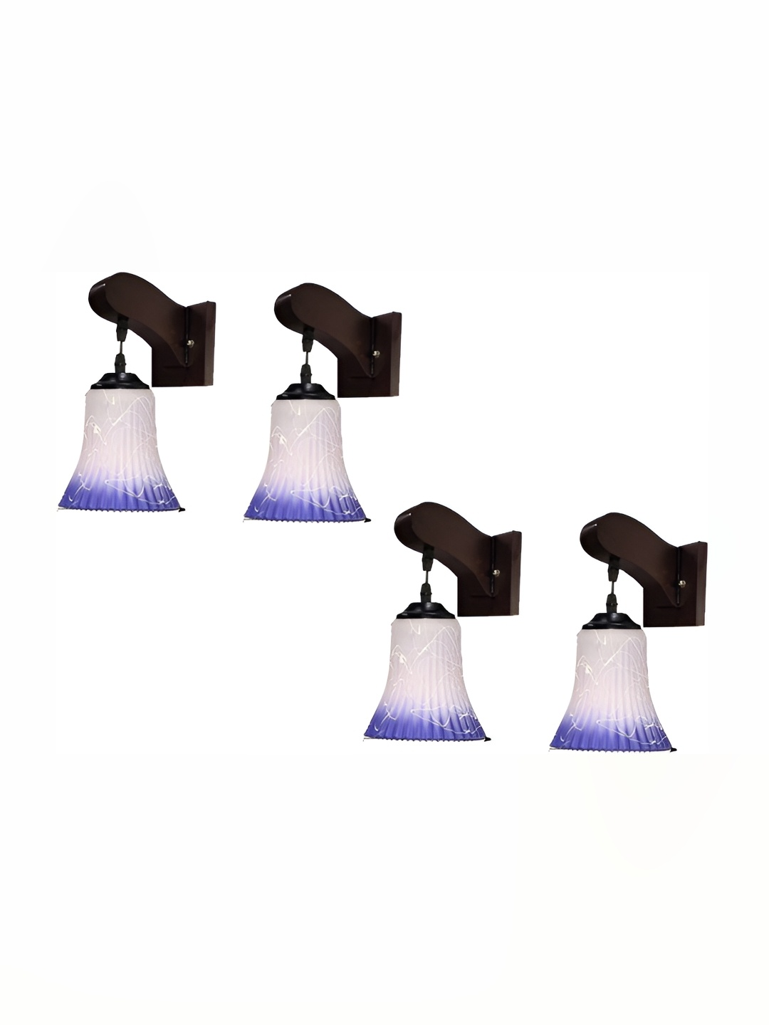 

Afast Blue & White 4 Pieces Printed Bell Shaped Glass Wall Lamps