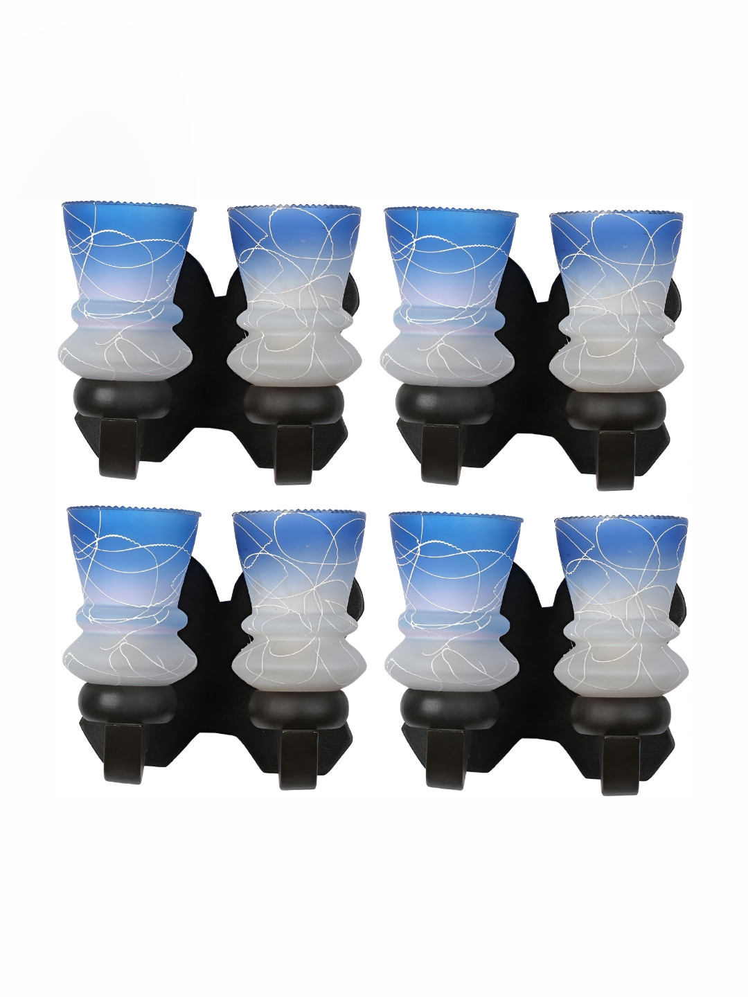 

Afast Blue & White 4 Pieces Printed Abstract Shaped Glass Wall Lamps
