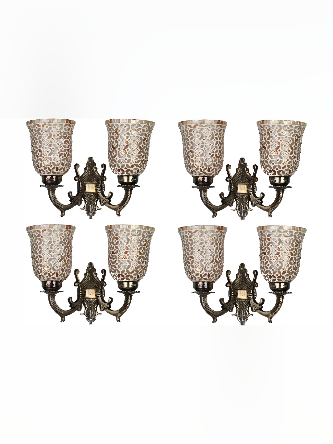 

Afast White & Gold Toned 4 Pieces Printed Bell Shaped Glass Wall Lamp