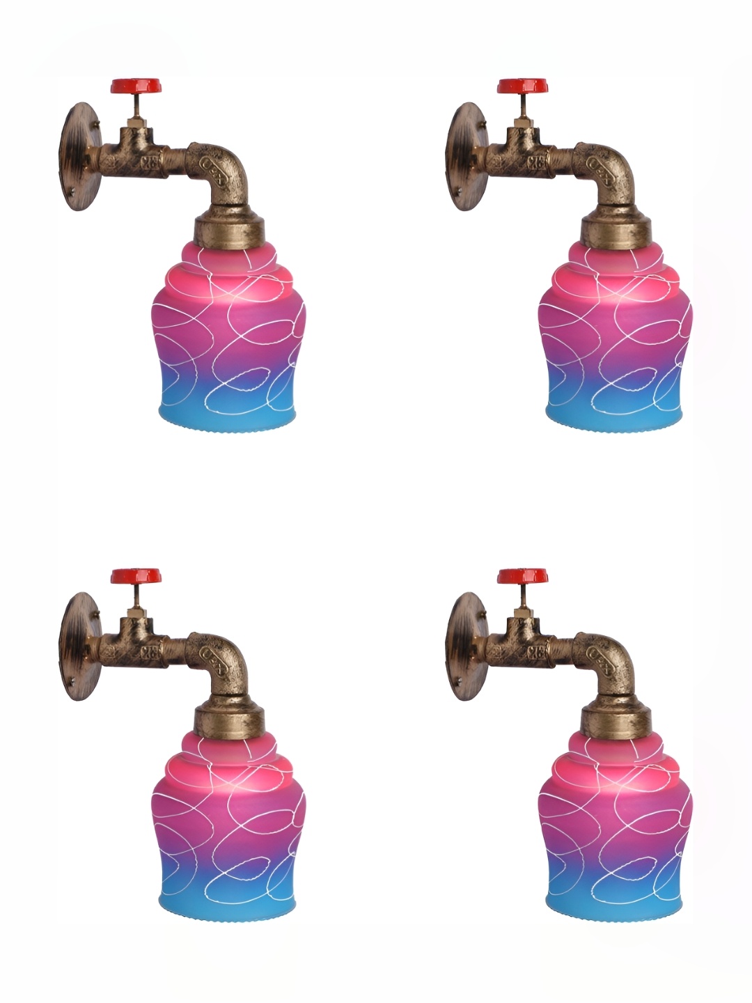 

Afast Purple & Blue 4 Pieces Printed Bell Shaped Glass Wall Lamp