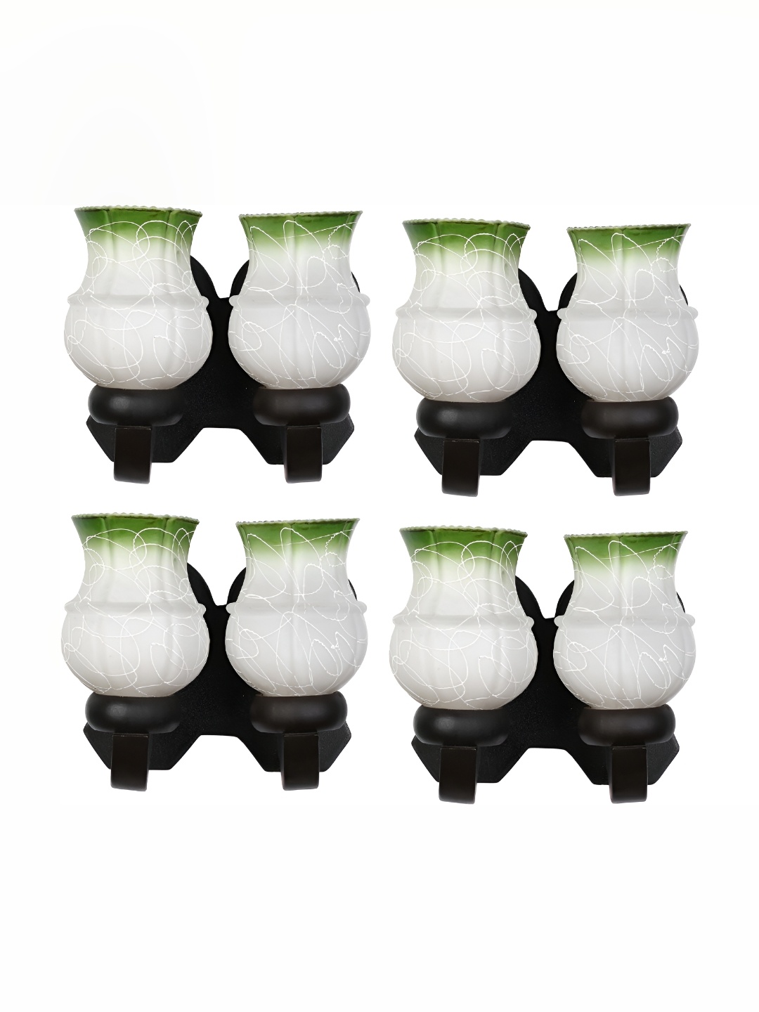 

Afast Green & White 4 Pieces Printed Abstract Shaped Glass Wall Lamps