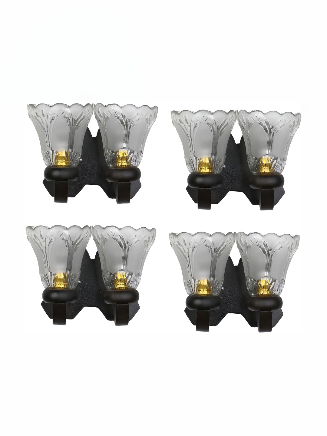 

Afast Transparent & Black 4 Pieces Textured Abstract Shaped Glass Wall Lamps